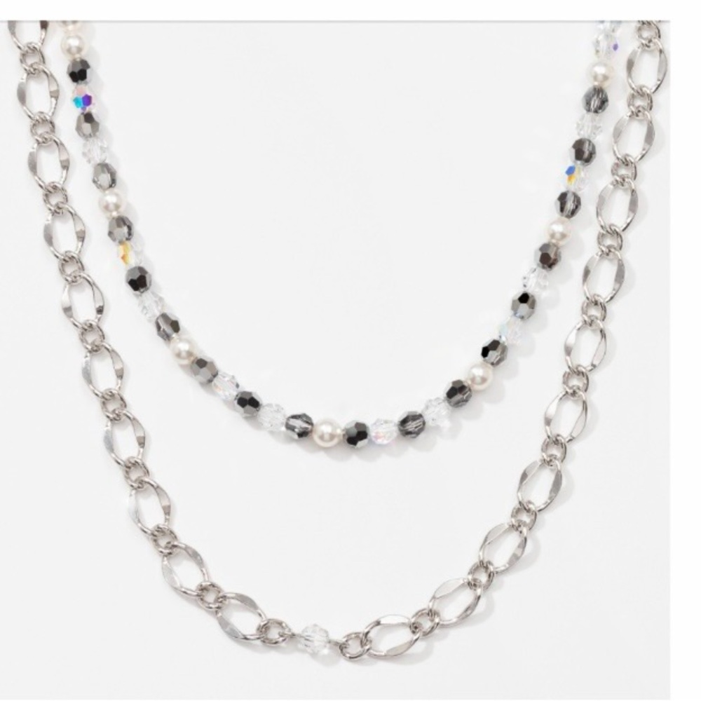 Elegant Silver and Black Crystals Necklace